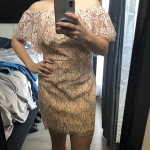 Endless Rose pink & black lace dress, off the shoulder size small